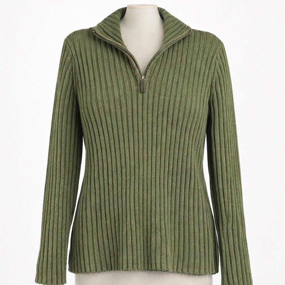 Jeanne Pierre 1/4‎ Zip Speckled Ribbed Sweater Size XL Green Cottagecore Granny